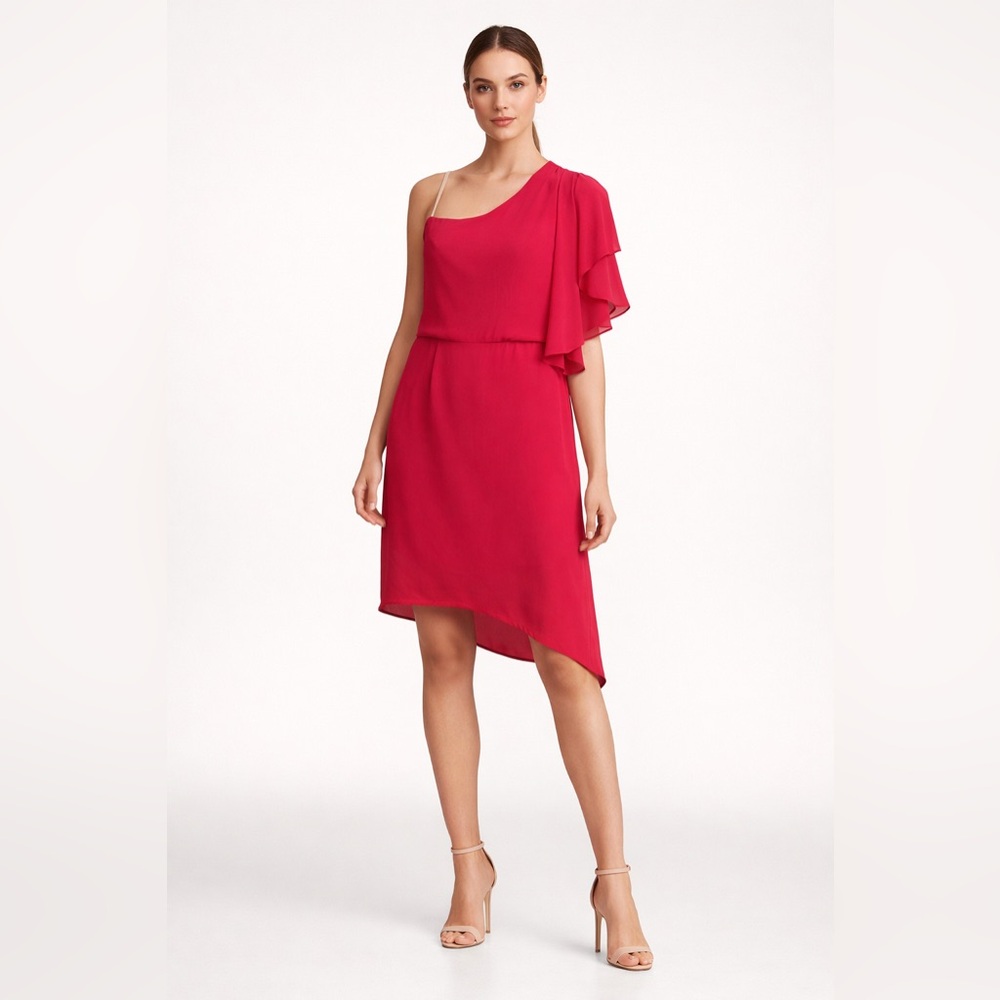 Halston Heritage One Shoulder Dress Pink Draped Cocktail Size 10 NWT $275